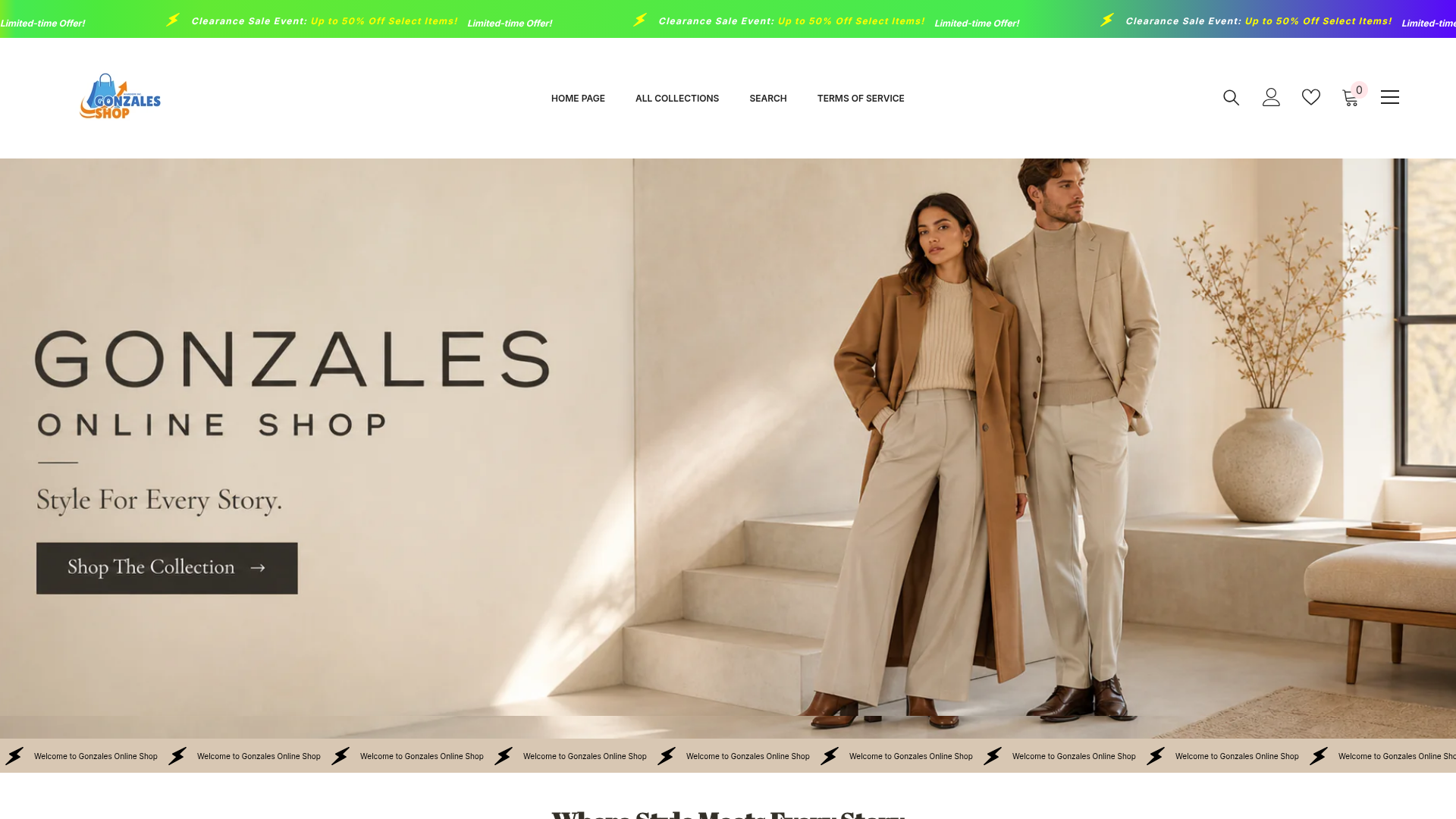 Gonzales Online Shop website homepage screenshot